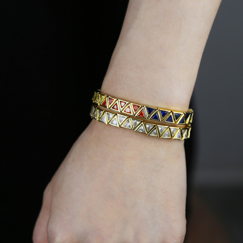 2024 New Fashion Women Jewelry Gold Plated Geometric Triangle CZ Cubic Zirconia Stretchy Stretch Tennis Bracelet 43b9