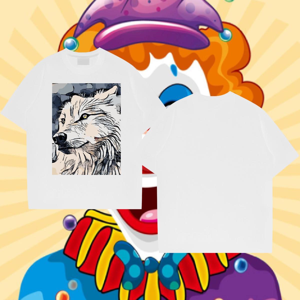 Custom T shirt 230g Pure Cotton wolf Anime Printing Street Tops Breathable Short Sleeve Free Shipping Men Tops Tees Floral Print