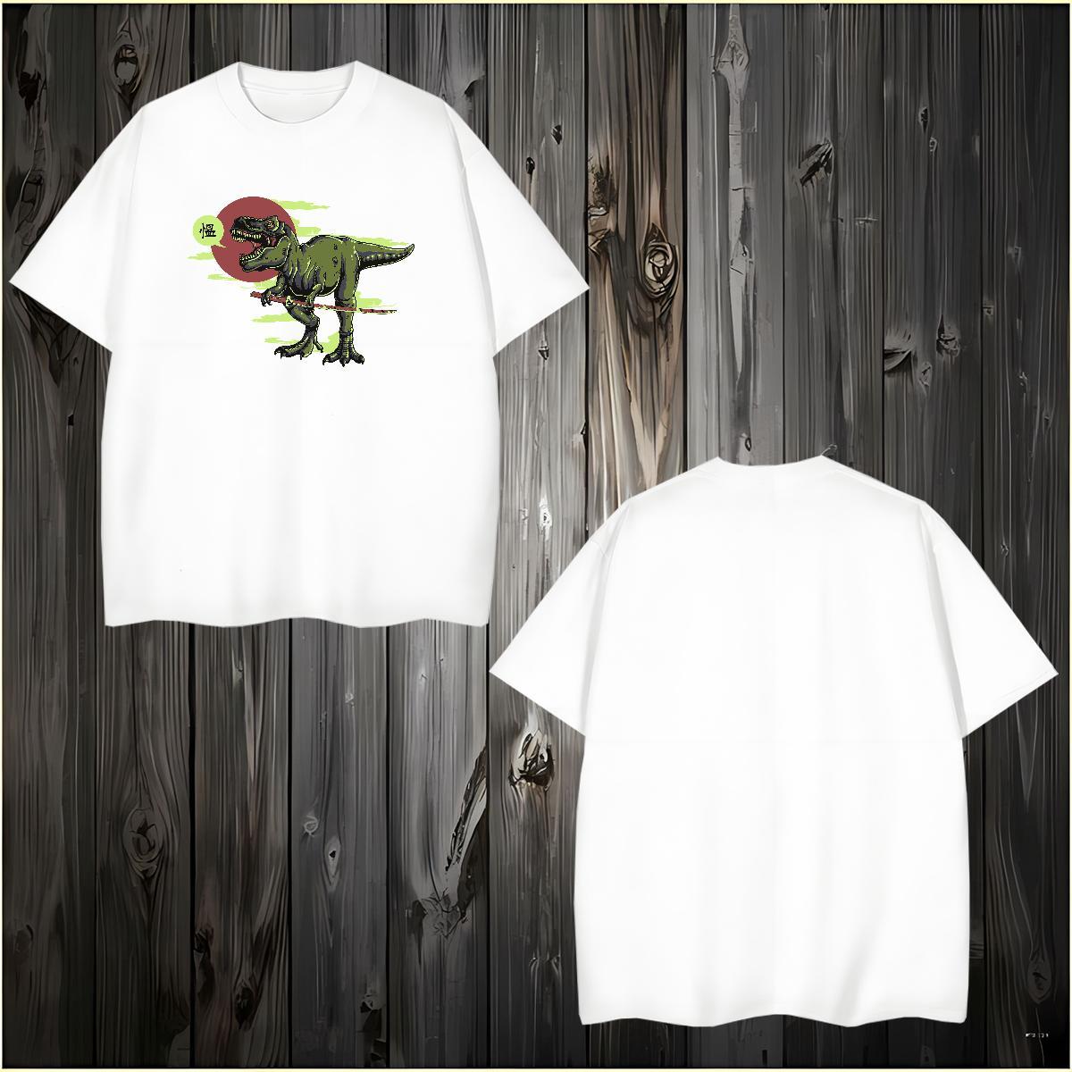 Free Shipping Couples T Shirts 230g 100% Cotton dinosaur T Shirt For Man Hip Hop Street Breathable Crew Neck Graphic 2024 Tee Shirt
