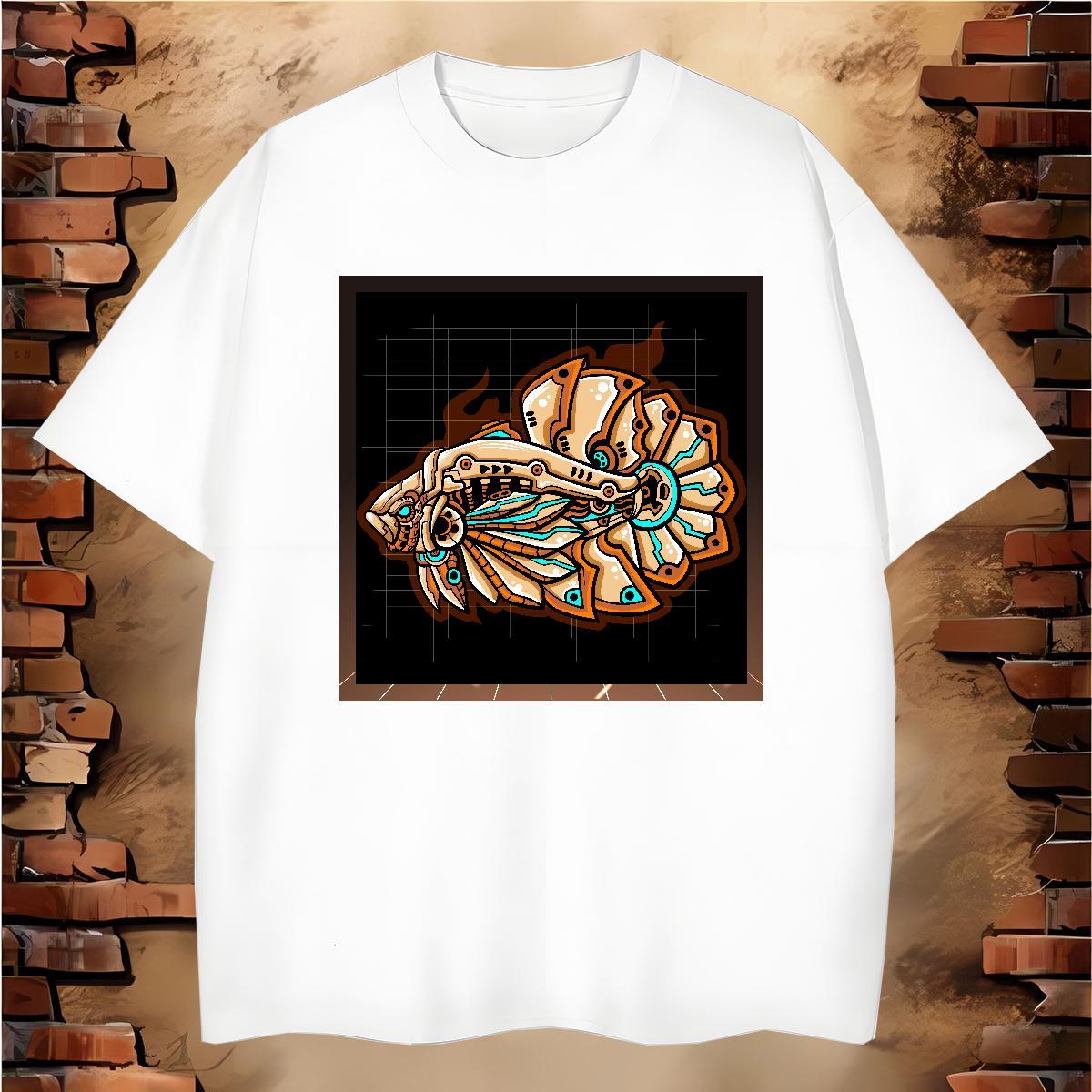 Fashion New Men T Shirts 100% Cotton 230g Robotic fish Anime Printing Street Top Tees Breathable Short Sleeve Loose Tshirts Custom Cartoon
