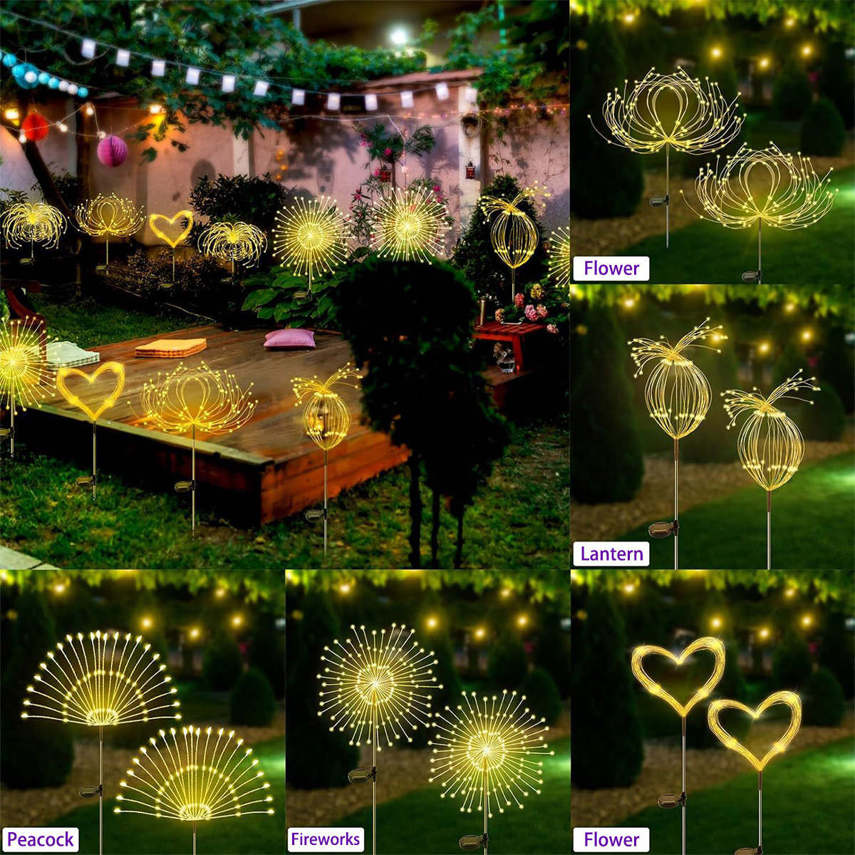 LED solar powered ground mounted fireworks lights, dandelion light string, outdoor festival courtyard garden decoration, lawn lights,constant bright s