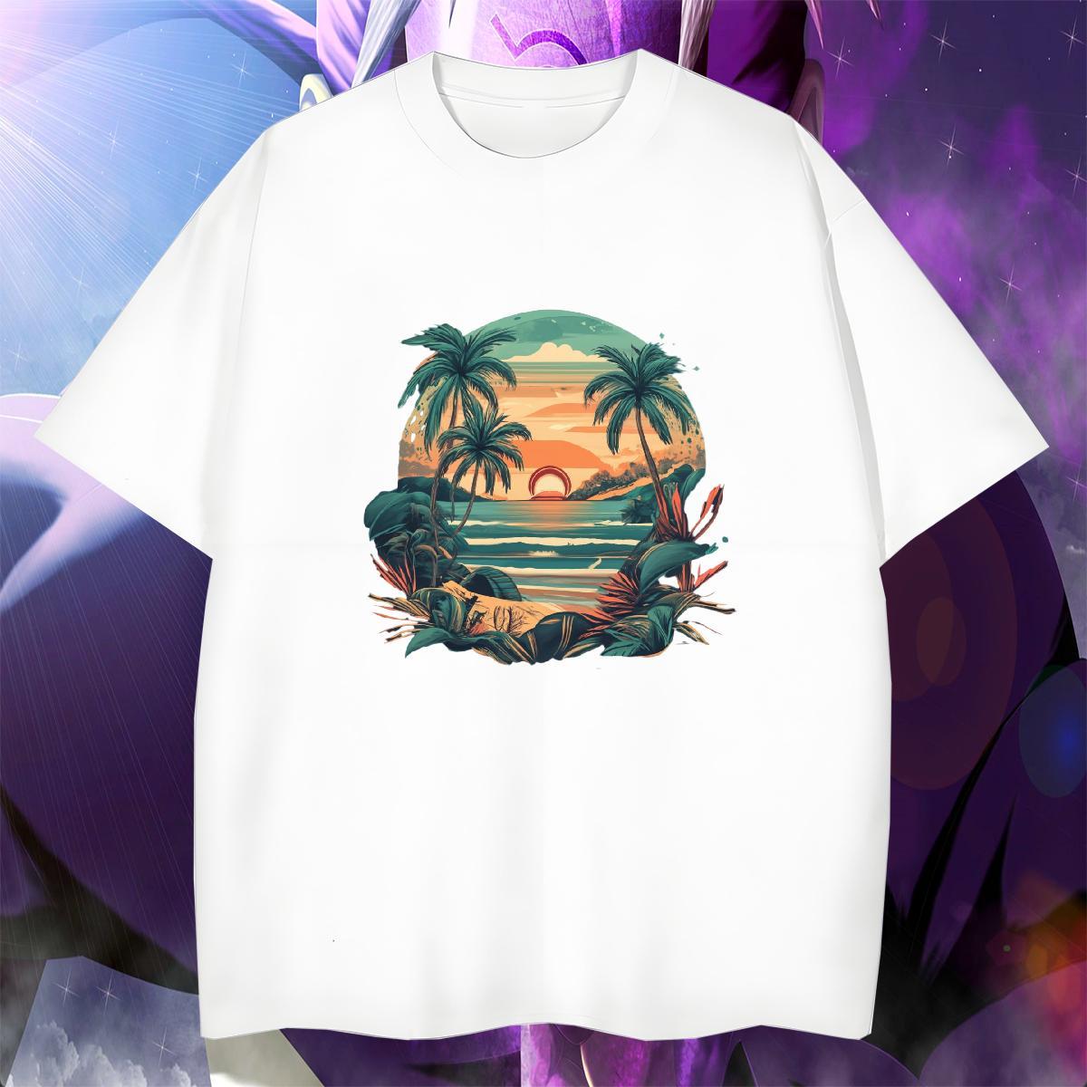 Cool Mens Tshirts 100% Cotton 230g Casual Daily Wear beach Anime Print Pure Cotton 2024 Men T Shirts Tops