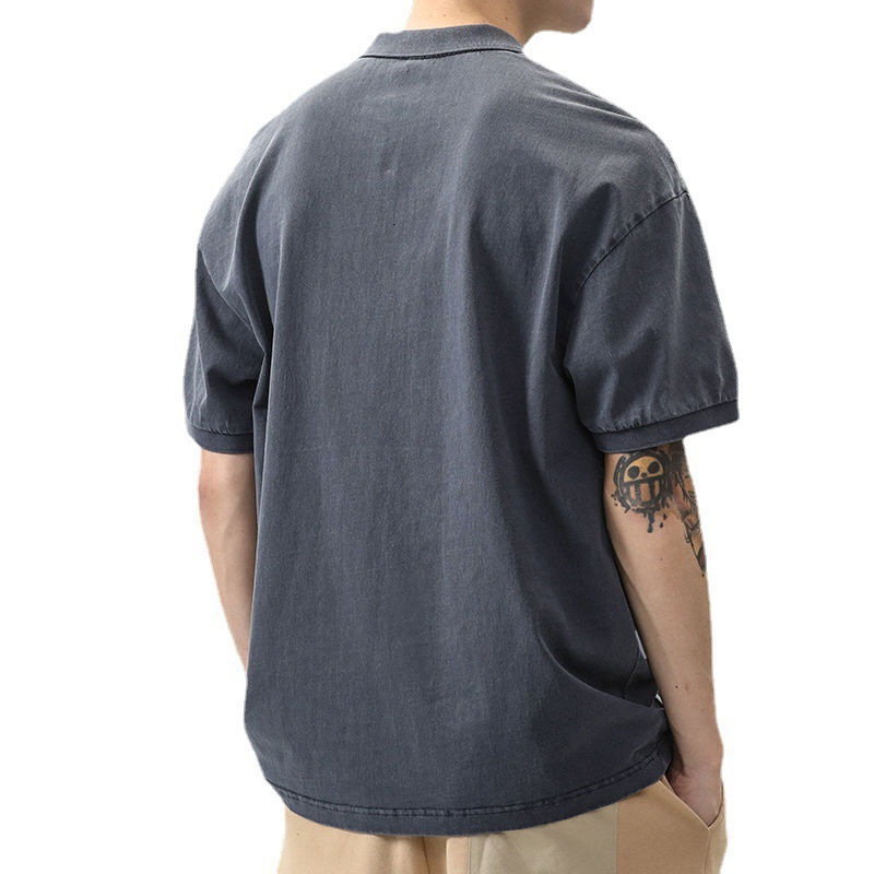 Summer men's American polo shirt with a collar and short sleeved shirt, trendy brand loose oversized T-shirt top