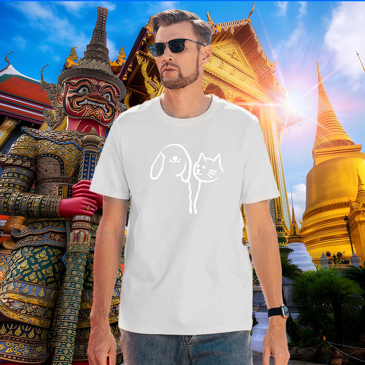 Popular Men Tees 230g 100% Cotton cat Men T Shirts Daily Outfit Short Sleeve O-Neck DIY Anime Factory Direct Tops Tees