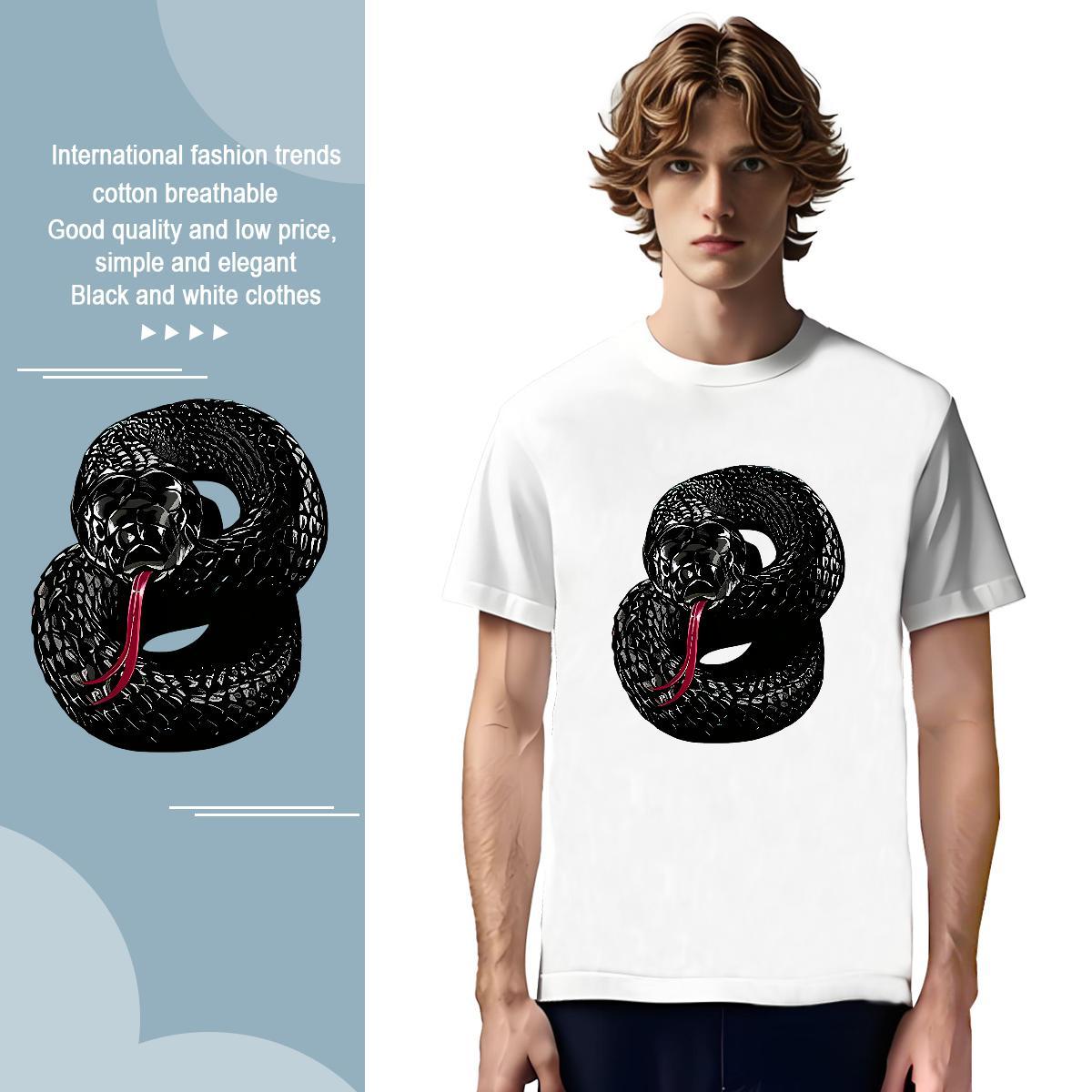 Free Shipping Men Tops Tees 230g 100% Cotton snake Mens T Shirts Summer Casual Short Sleeve O-Neck Custom Printing 2024 Wear