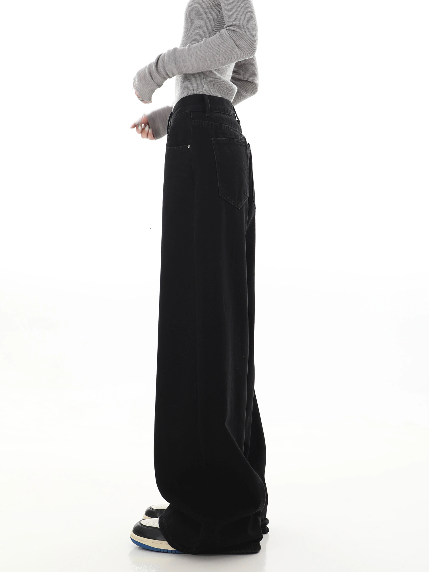WCFCX STUDIOY2K Black Jeans for Women Korean Fashion Streetwear High Waist Wide Leg Denim Pants Female Baggy Straight Trouser 240806