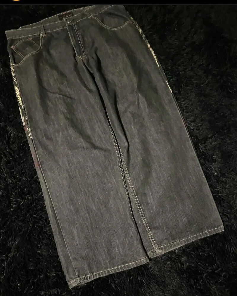 Streetwear Vintage 90s JNCO Jeans Big wing Embroidery Black Baggy Jeans womens Y2K Harajuku hip-hop Gothic wide trousers 240806