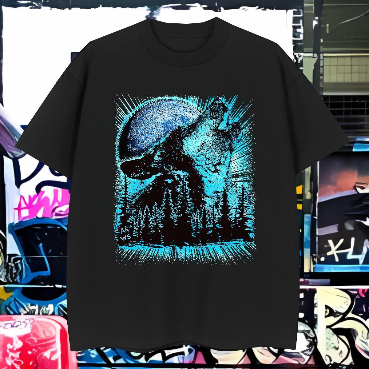 T shirt 230g Cotton wolf Outdoor Short Sleeve O-Neck Oversized 3XL 4XL Tshirts 2024 Designer Loose Fit Tops Shirt