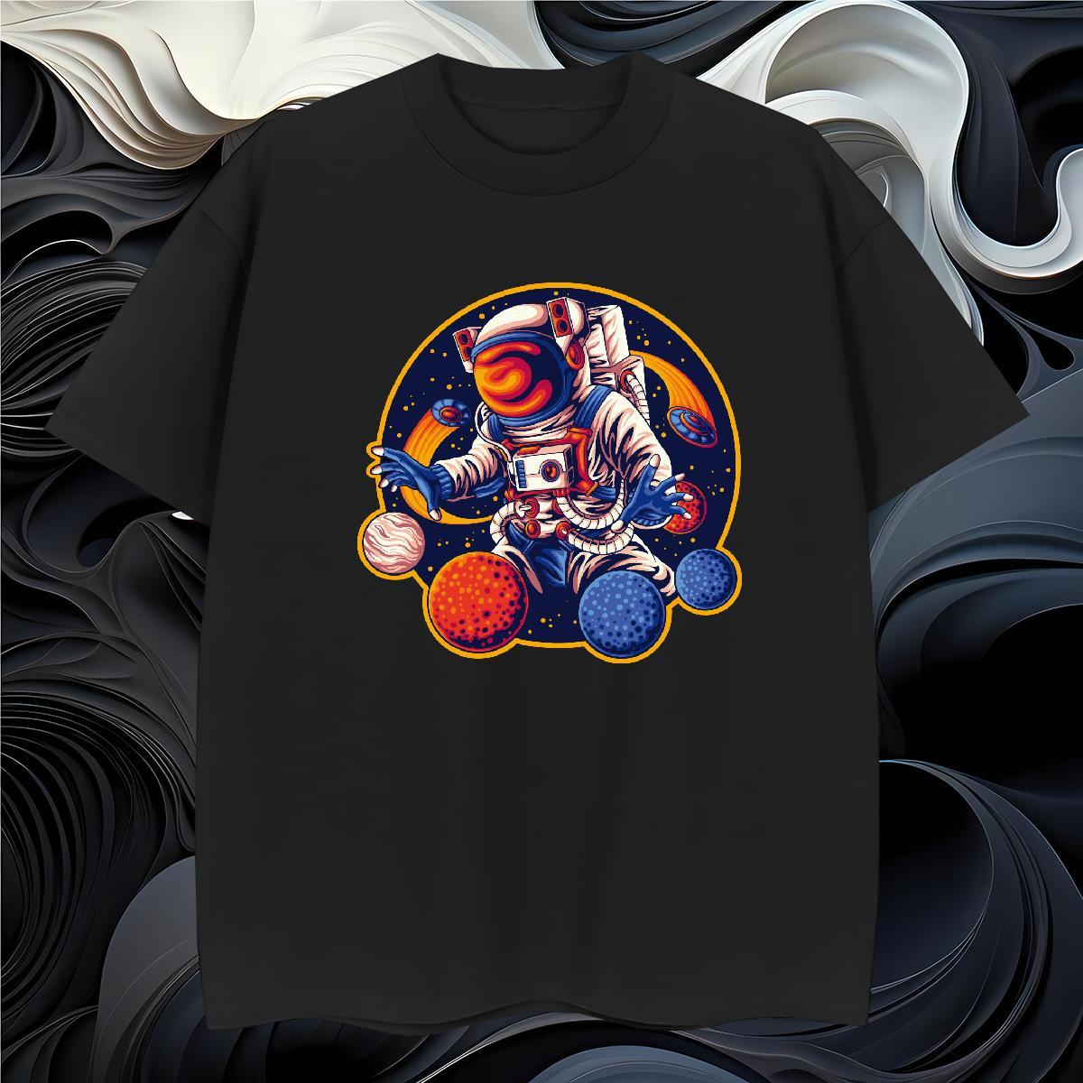 T Shirts Men 230g Pure Cotton cosmonaut Casual Breathable Crew Neck Custom Print Plus Size Men Tops Tees Classic Casual Popular Tee Shirt