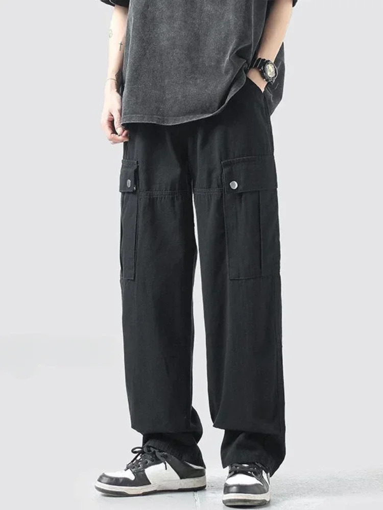 Male Trousers Straight Autumn Mens Cargo Pants Wide Black Fashion Big Size Designer Long Aesthetic Casual With Trend Unique 240806