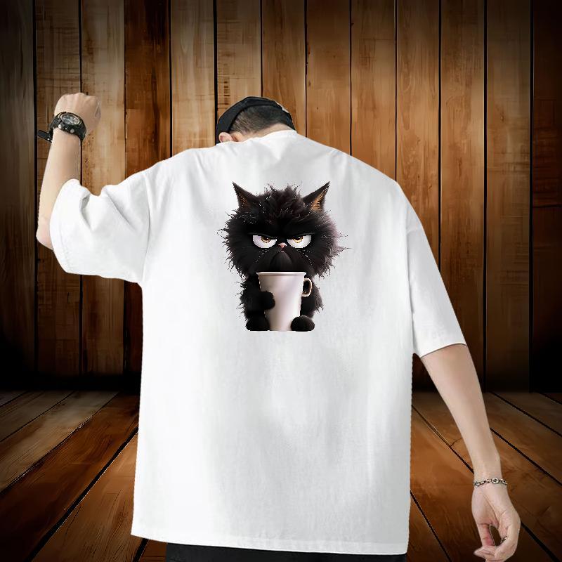 2024 Designer T-Shirts for Men 230g Pure Cotton cat Sports Casual Tops Shirt O Neck Short Sleeves TOP Quality Tshirts Floral Print