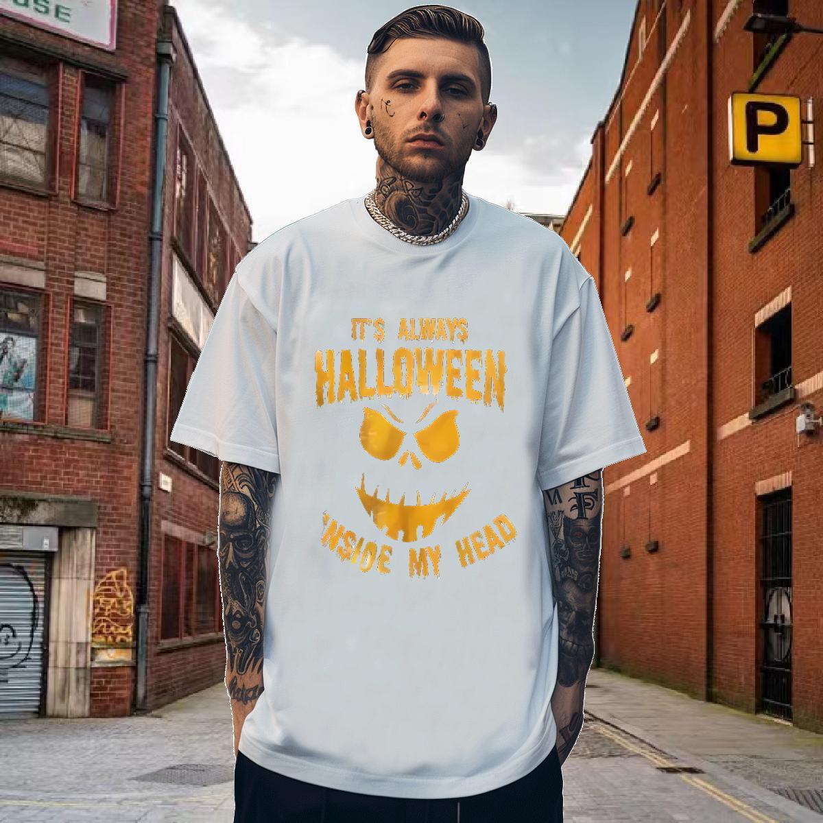 T-Shirts for Men 230g Pure Cotton halloween Hip Hop Street O Neck Short Sleeves Floral Print Men Tees Wholesale High Quality Tops