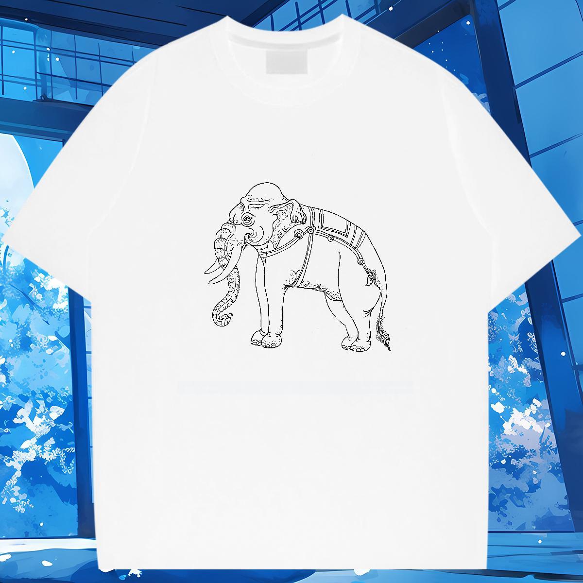 Man T Shirts 230g Pure Cotton elephant Casual Daily Wear Breathable Crew Neck Cartoon Print Men Tshirts Wholesale Loose Tops Tees