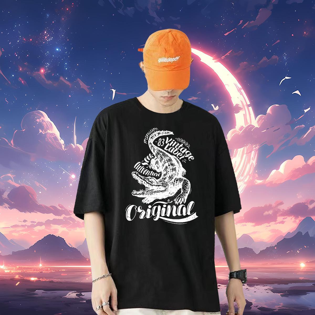 2024 Summer T Shirts Men 230g Pure Cotton crocodile Summer Casual Tops Tees Breathable Soft TOP Quality Men Tshirts Custom Printing