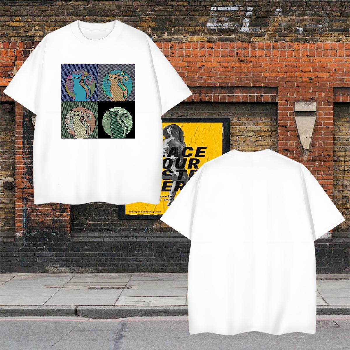 Loose Fit Tshirts 230g Cotton cat T Shirts Men Street Wear Short Sleeve O-Neck Custom Printing Fashion New Tops