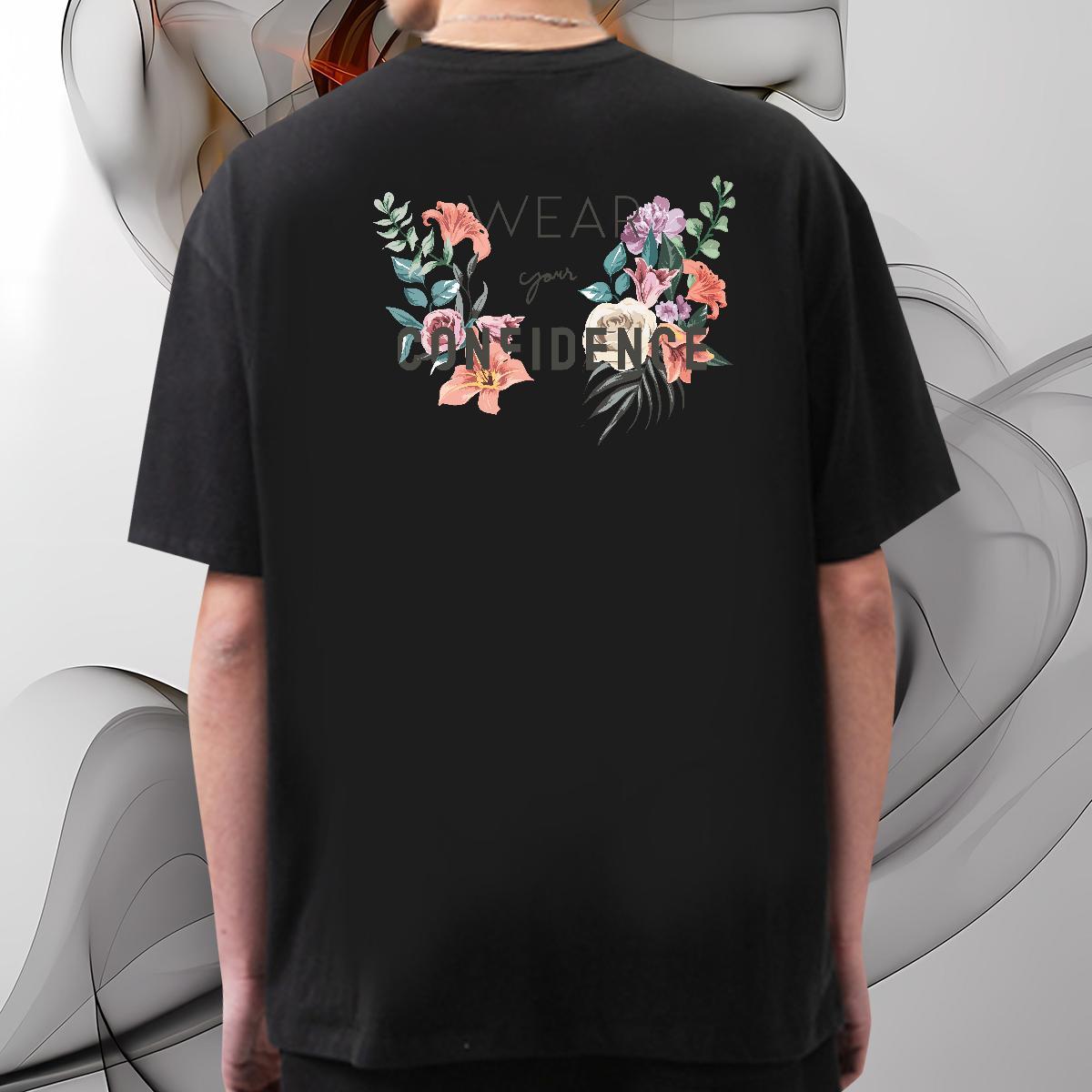 New T-Shirts for Men 230g Pure Cotton flower Daily Outfit Tees Shirts Breathable Crew Neck Classic Men Clothes T-Shirt Customized