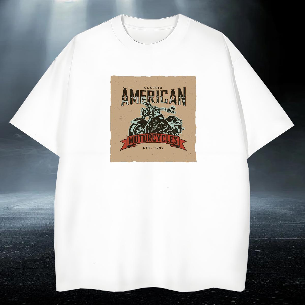 Cool Design Men Tops Tees 100% Cotton 230g Spring Summer Motorcycle DIY Logo Oversized Round Neck Short Sleeve Fashion T Shirt For Man Tshirts