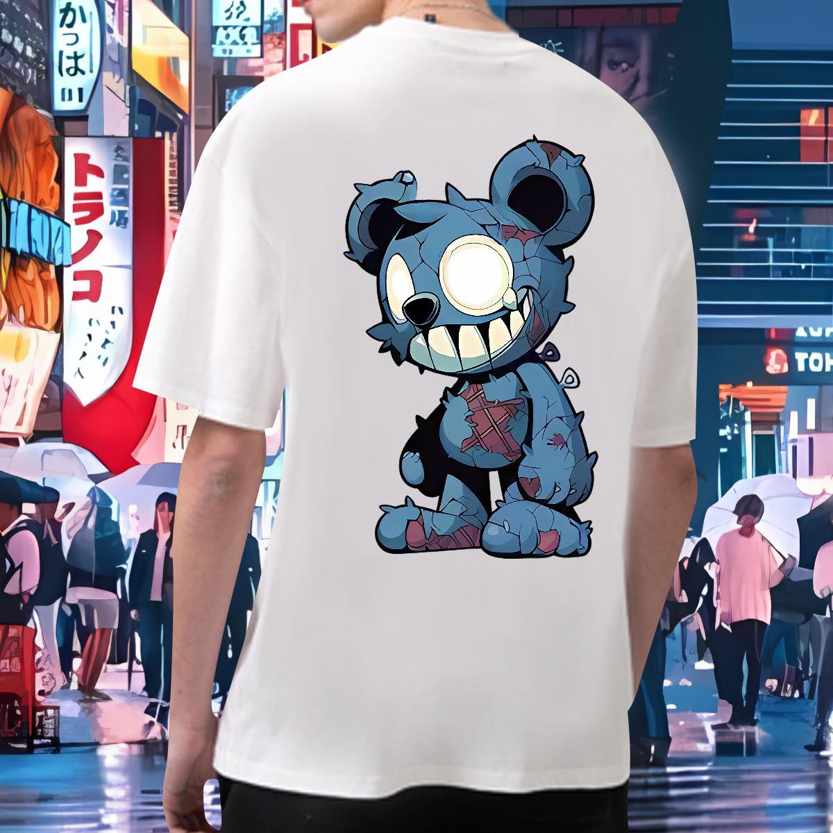 2024 New Mens T Shirts 230g 100% Cotton bear High Street Hip Hop Tees Pure Cotton Loose Men Clothes T-Shirt Floral Print