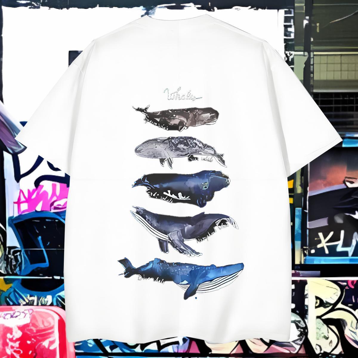 Classic T-Shirts for Men 230g 100% Cotton whale Street Wear Tshirts Breathable Crew Neck Cool Mens Tshirts Customized Print