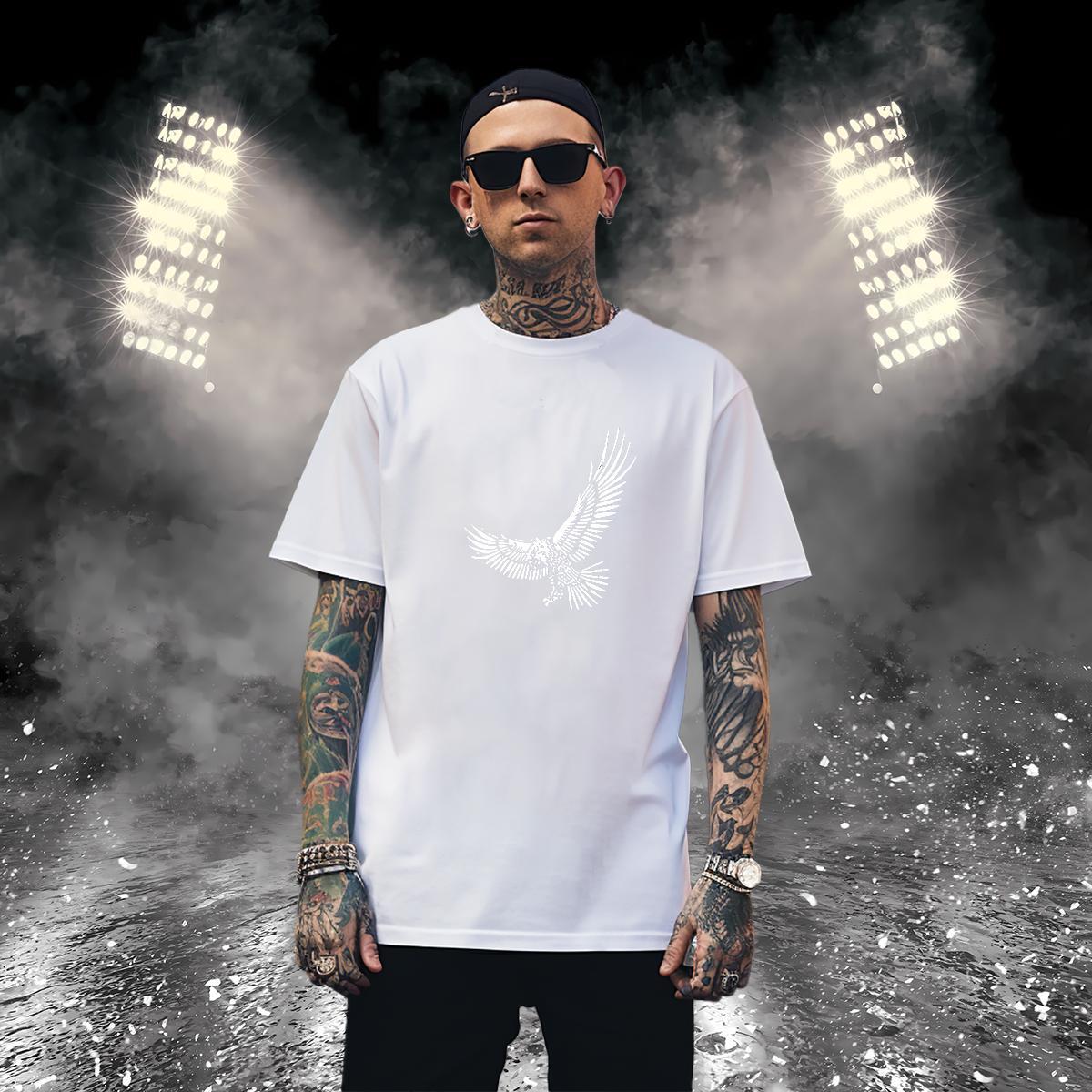 T-Shirts 230g 100% Cotton eagle Casual Crew Neck Floral Print Men Tees Brand Cool Clothings