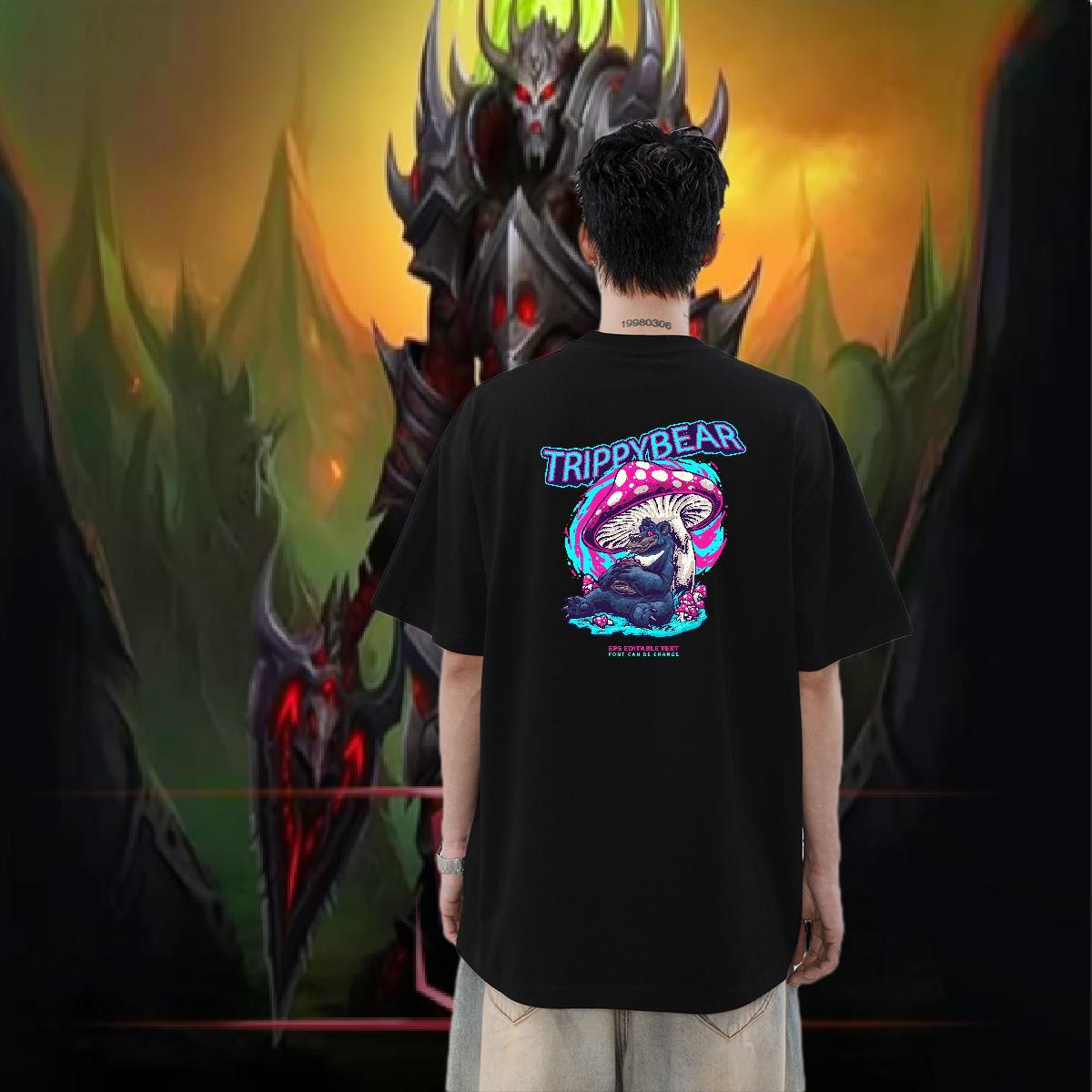 Fashion Casual T-Shirts for Men 230g 100% Cotton mushroom Outdoor Tops Shirt Short Sleeve O-Neck Loose Fit Tshirts White Plus Size