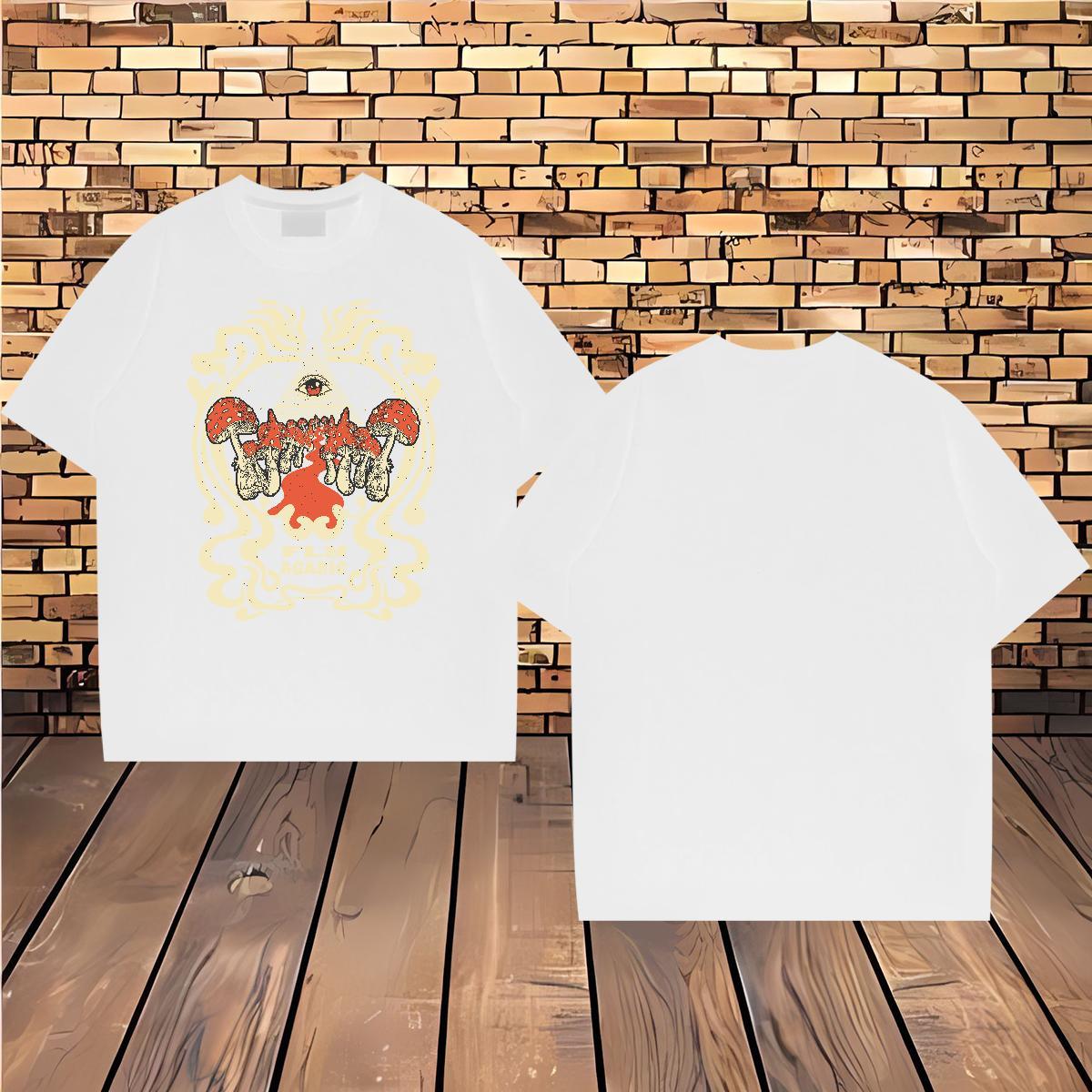 Designer Fashion T-Shirts 100% Cotton 230g mushroom Sport Clothings Breathable Short Sleeve TOP Quality Men Clothes T-Shirt White Plus Size