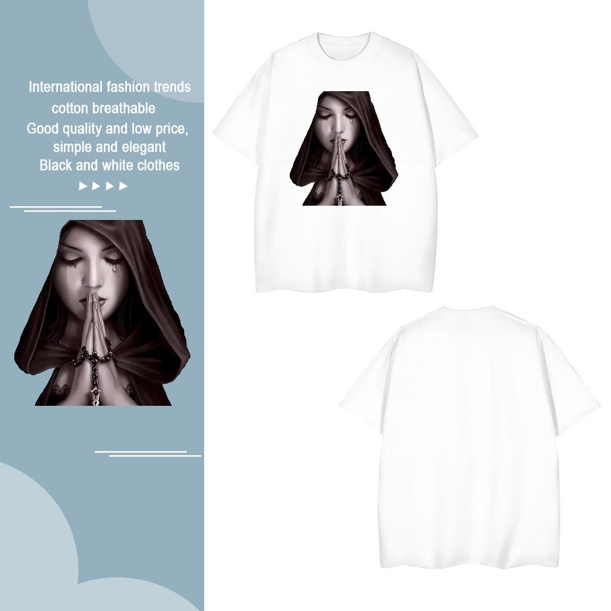 T-Shirts for Men 230g 100% Cotton nun Street wear Hip Hop Breathable Short Sleeve Cartoon Print Tshirt for Man Woman Stylist Loose Tees