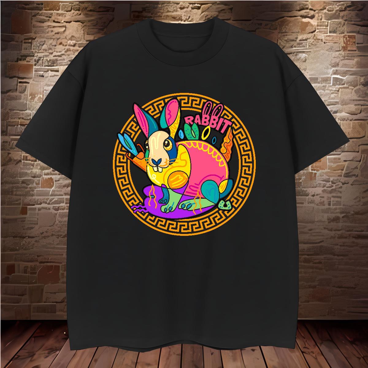 T Shirt For Man 230g 100% Cotton rabbit Home Outdoor Breathable Crew Neck Custom Print Oversized Mens Tshirts Fashion New Soft Tops Tees