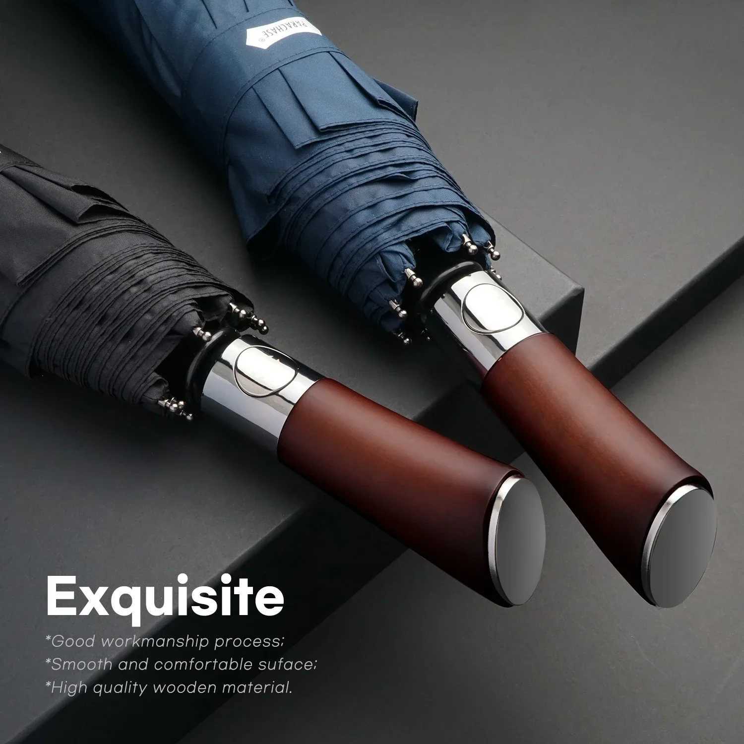 Windproof Large Umbrella for Men 8 Ribs Fully Automatic Umbrella Heavy Rain Outdoor Wooden Folding Umbrellas Compact ParasolXJ240806