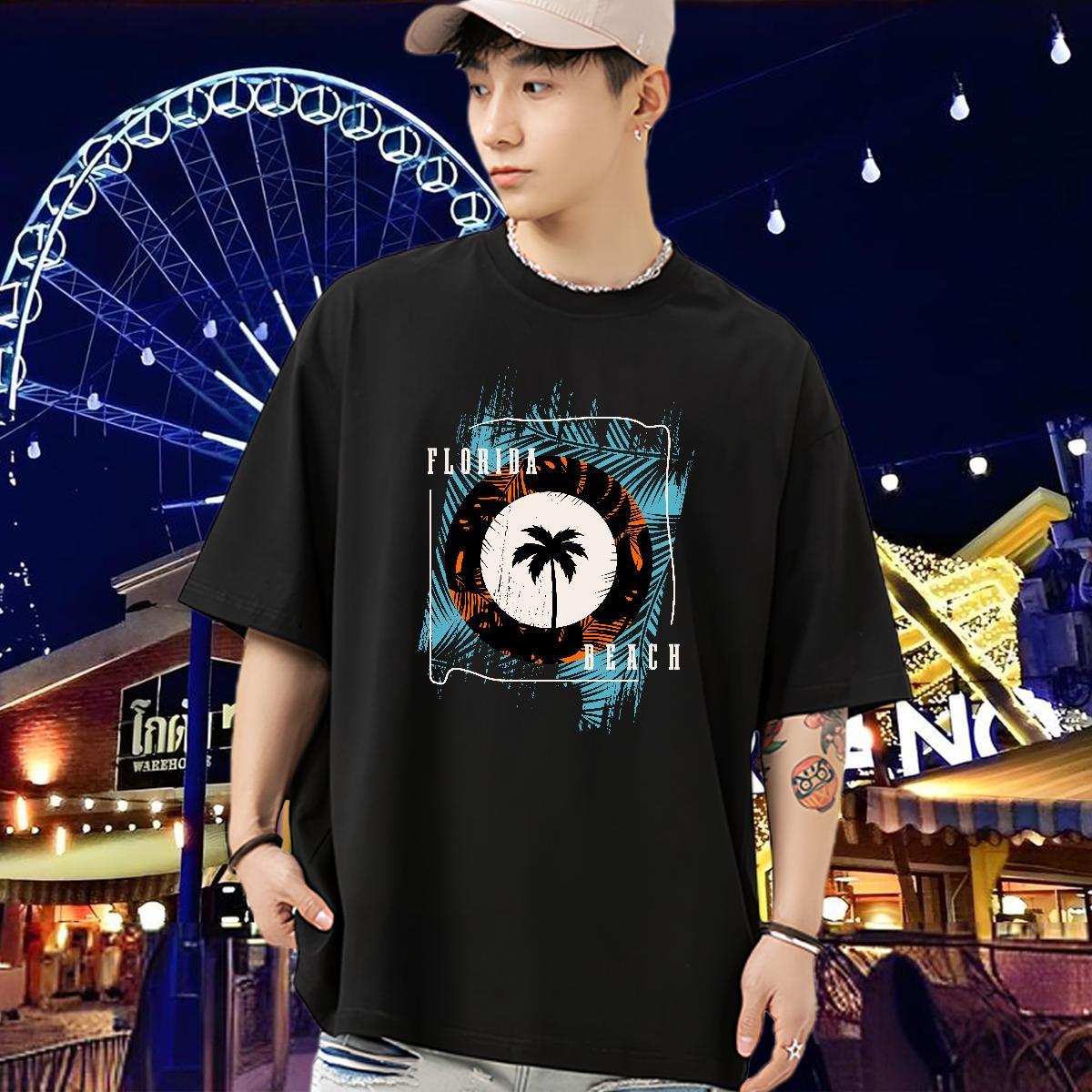 2024 New Man T Shirts 230g Pure Cotton tree Spring Summer Tee Shirt Round Neck Short Sleeve Loose Fit Men Tshirts DIY Printed