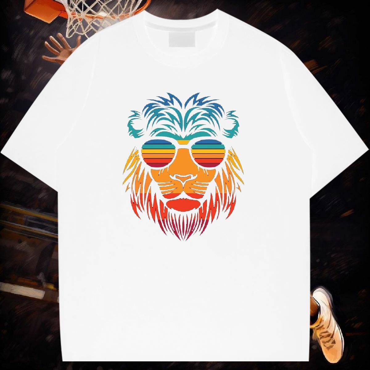 2024 T Shirts Men 100% Cotton 230g lion Hip Hop Street Tees Shirts Breathable Short Sleeve Cool Design Men Tees DIY Logo Oversized