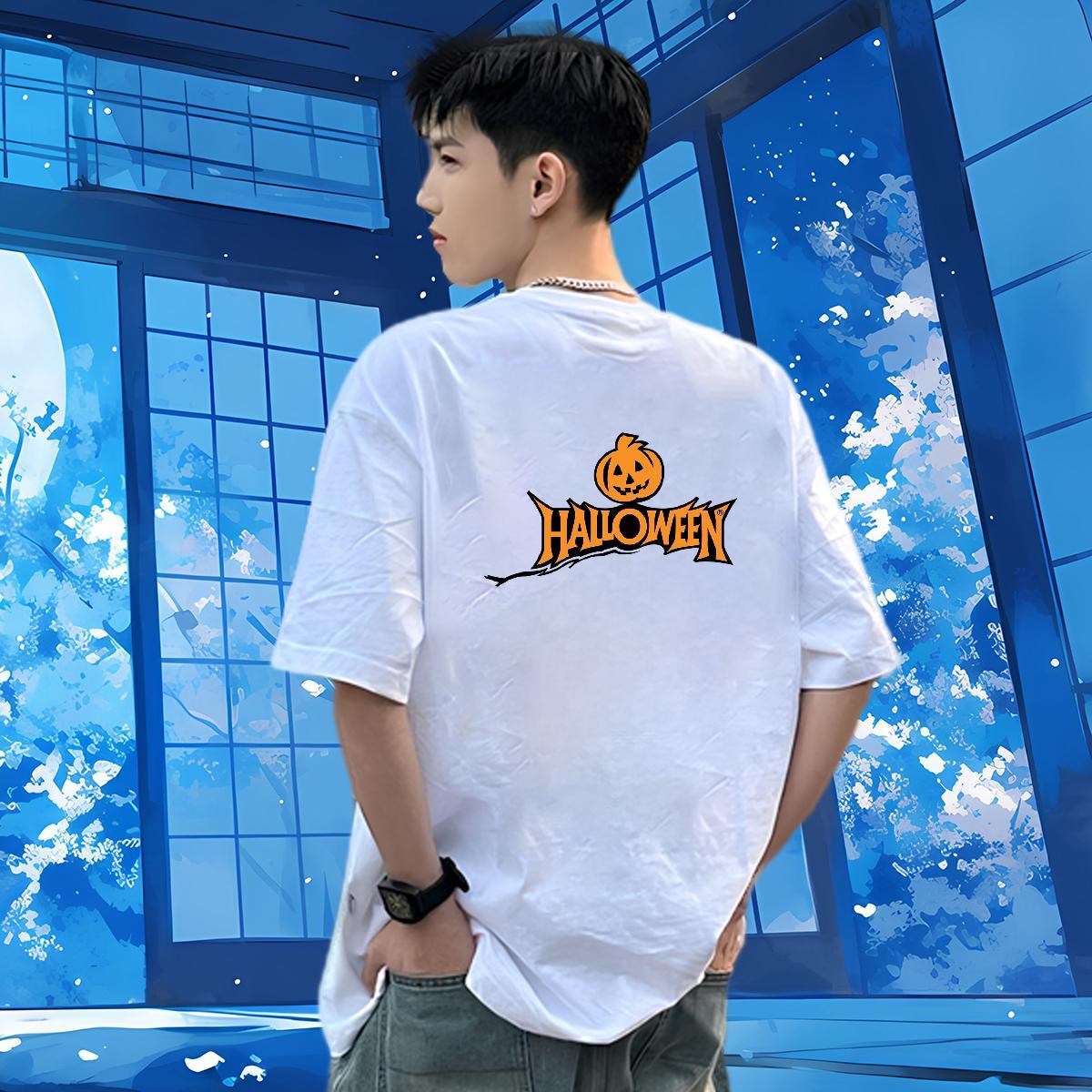 2024 Summer T Shirts Men 230g 100% Cotton pumpkin Spring Summer Tees Shirts Short Sleeve Soft Loose Fit Men Tees Customized