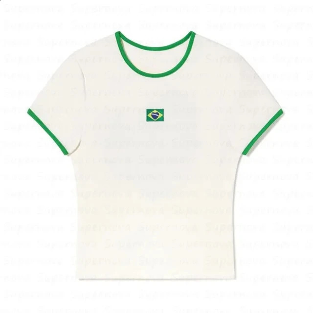 White Green Contrasting colors Print T-Shirt Brazils aesthetics Low Waisted Flat Shorts Casual Suit Women Y2K 240806