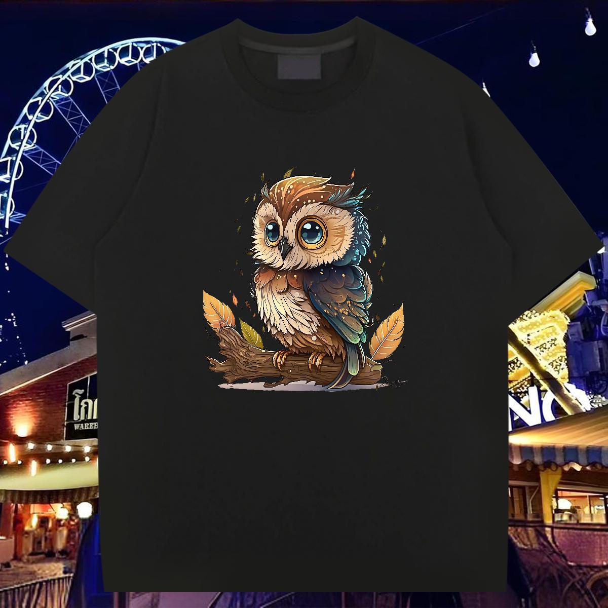 2024 New T shirt 100% Cotton 230g Owl Casual Daily Wear Tops Tees Breathable Short Sleeve TOP Quality Couples T Shirts Customized