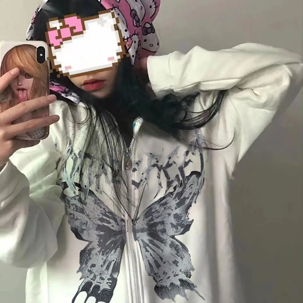 Gothic Hooded Autumn Winter Y2K Hoodies Zip Up Women Jackets Streetwear Mens Sweatshirts Harajuku Casual Tops 240806