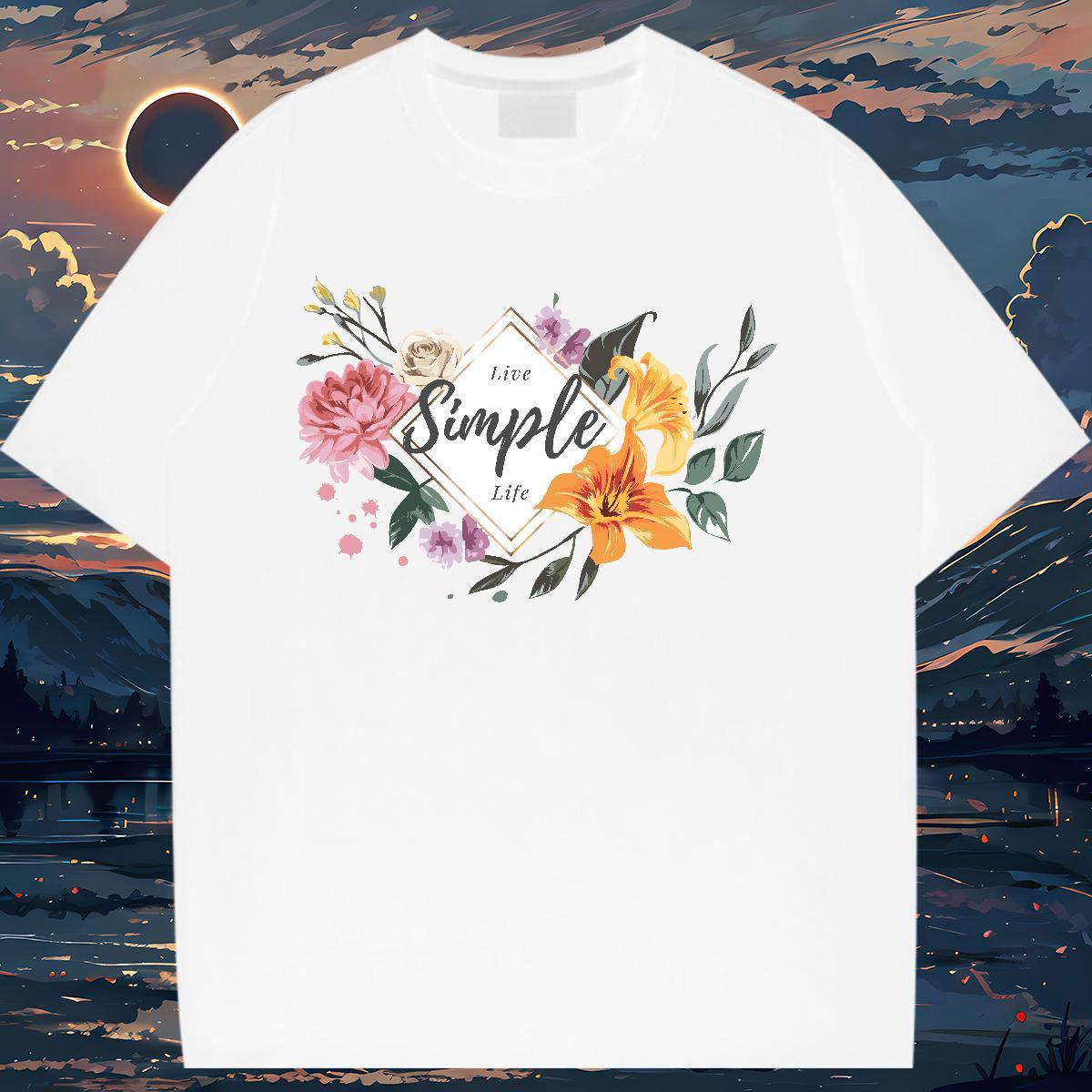 Unisex T Shirts Women Short sleeve Soft Couples T Shirts Plus Size Custom flower Sport 230g Pure Cotton Fashion Tops