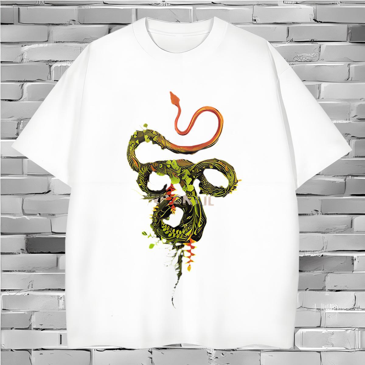 T-Shirts 230g 100% Cotton snake High Street Hip Hop Short Sleeve O-Neck Custom Big Size Men Tshirts Customized Wholesale Top Tees