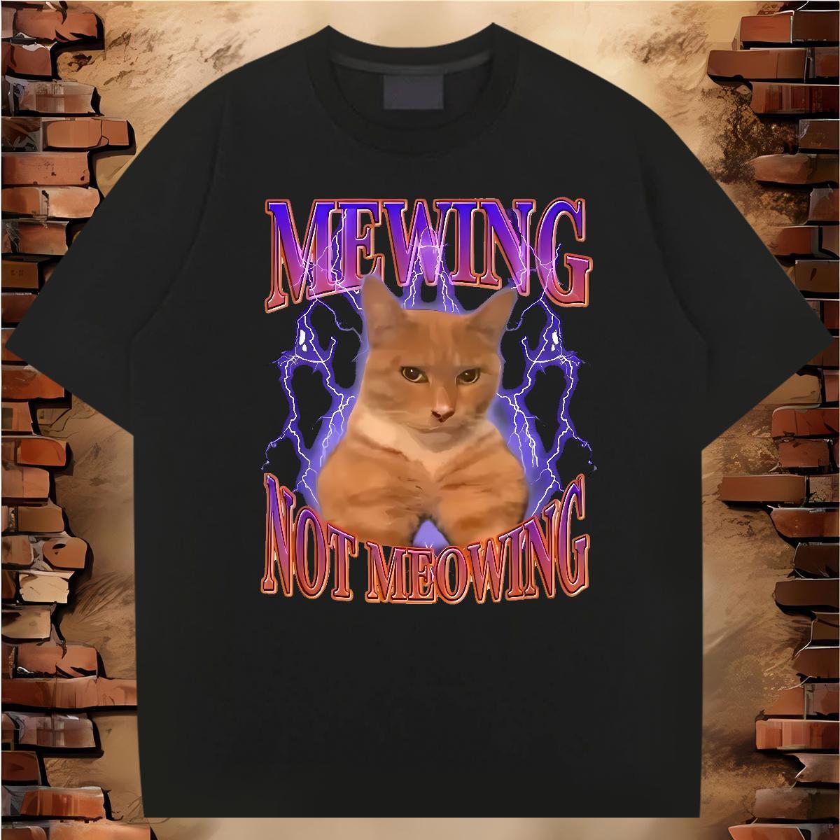 New T-Shirts 100% Cotton 230g cat High Street Hip Hop Tops Breathable Comfortable Tshirts Cartoon Print
