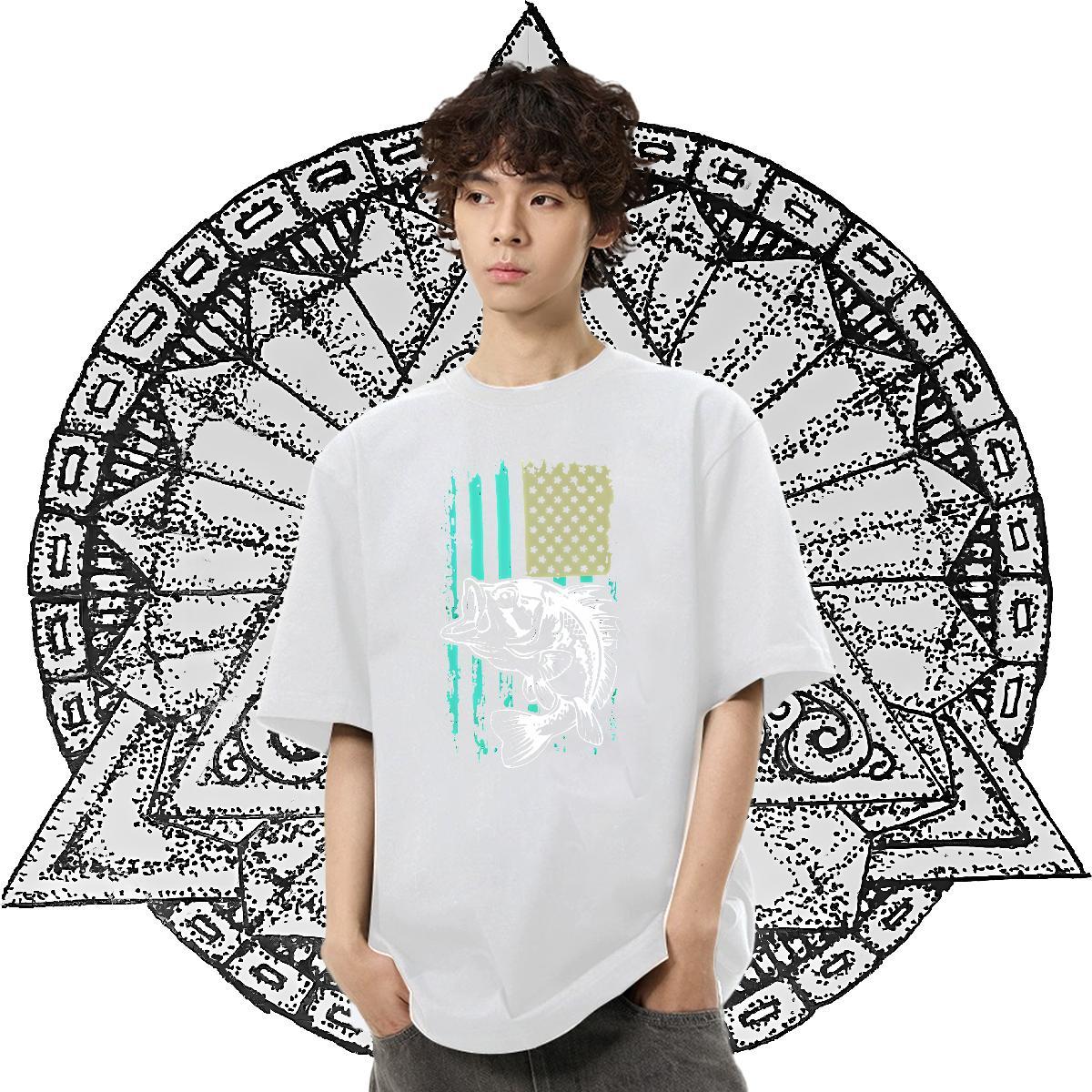 2024 T Shirts Men 230g Pure Cotton fish Home Outdoor Tops Tees Breathable Crew Neck TOP Quality Tshirt for Man Woman Custom Big Size