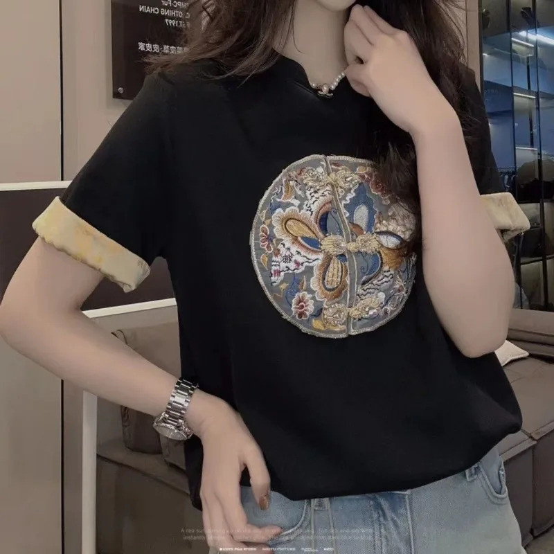 Spring Autumn Fashion Elegant Round Neck Pullover Tees Casual Versatile Western Commuting Solid Womens Clothing T-Shirts 240806