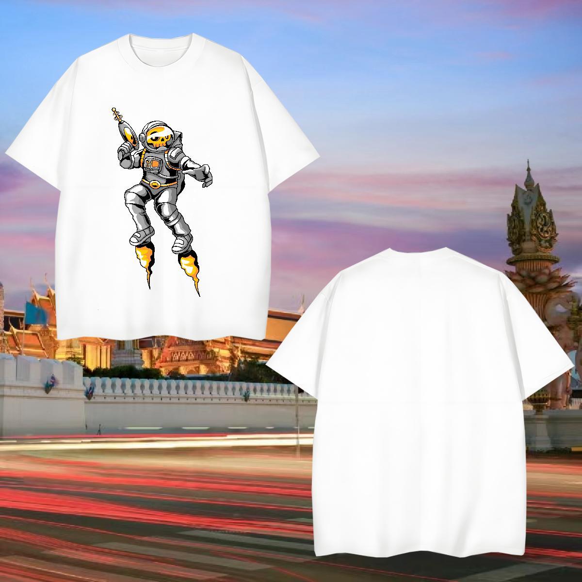 T Shirts Men 230g 100% Cotton cosmonaut Home Outdoor Crew Neck Plus Size Custom Couples T Shirts DIY Wholesale Tees