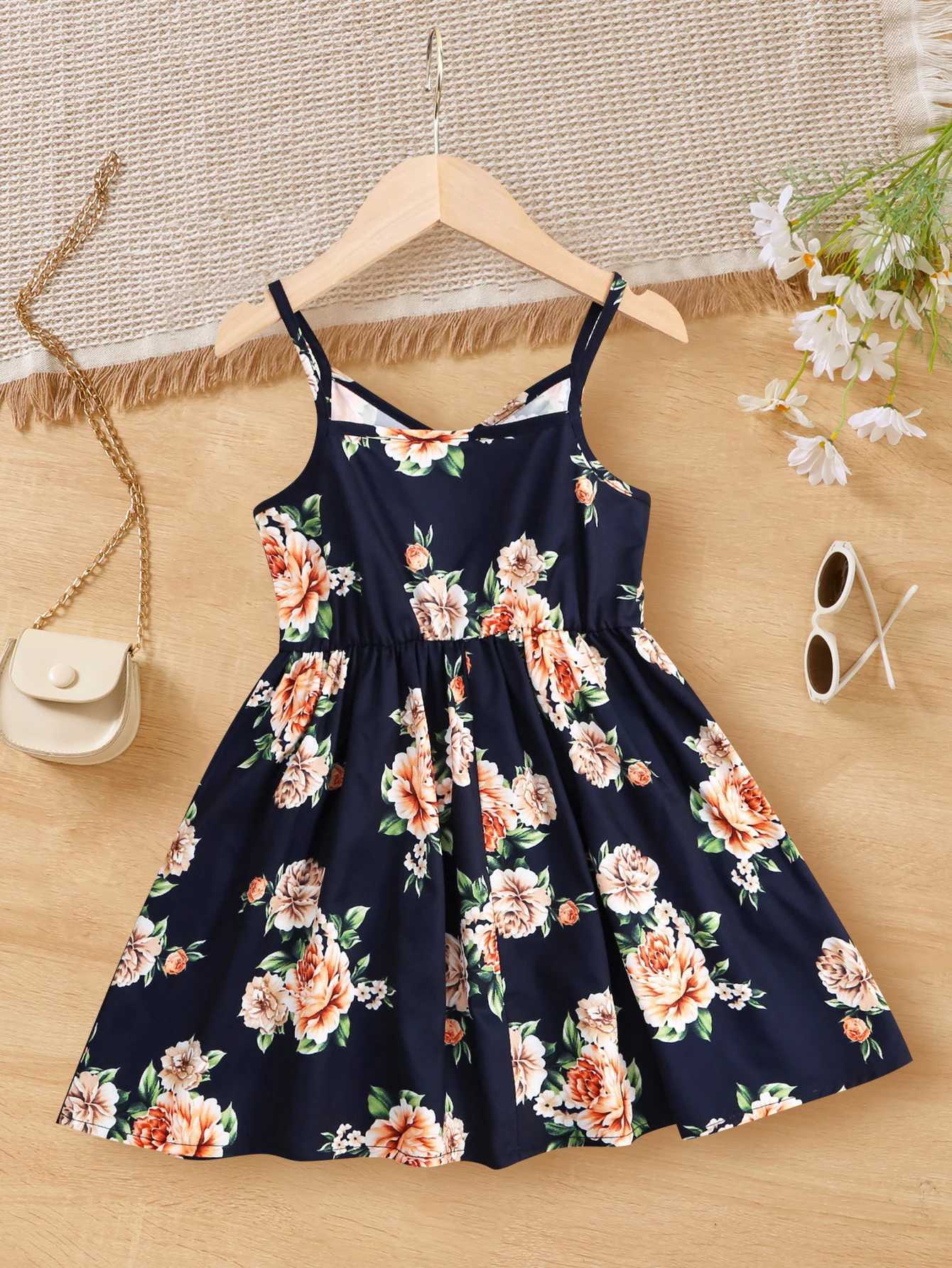 Summer girls dress pendant printed pattern fashionable childrens clothing 4-7yW240720