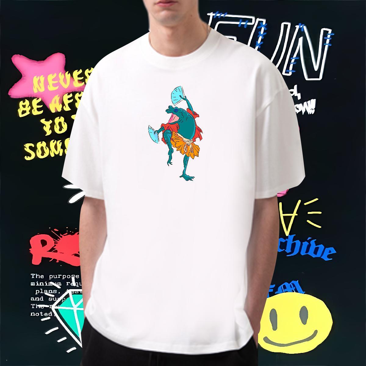 2024 New Man T Shirts 230g 100% Cotton Frog Street Wear Clothes Short Sleeve Soft Free Shipping Men Tees Floral Print