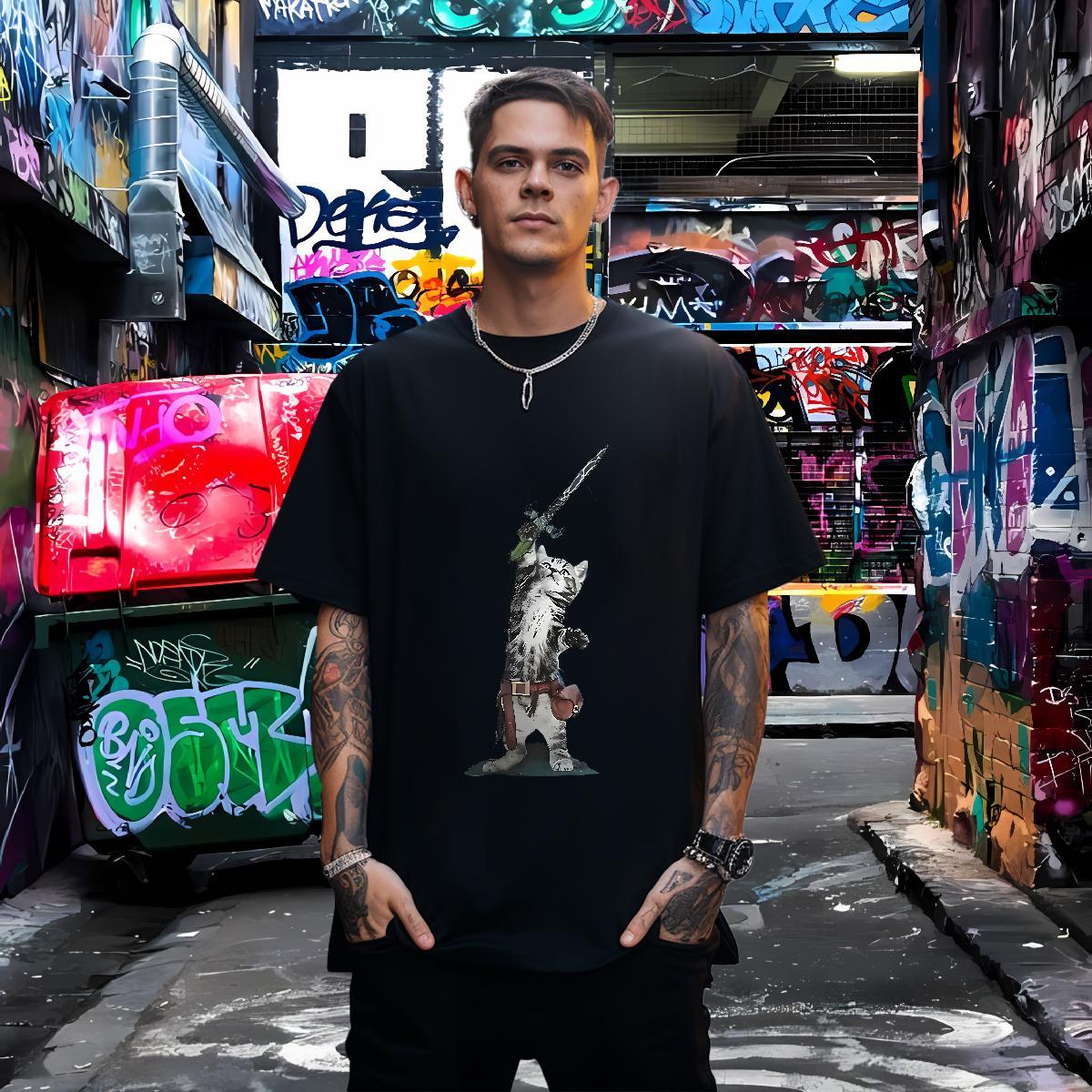 Designer T shirt 230g Pure Cotton cat Hip Hop Street Tees Shirts Breathable Short Sleeve Soft Tshirt for Man Woman Custom Printed