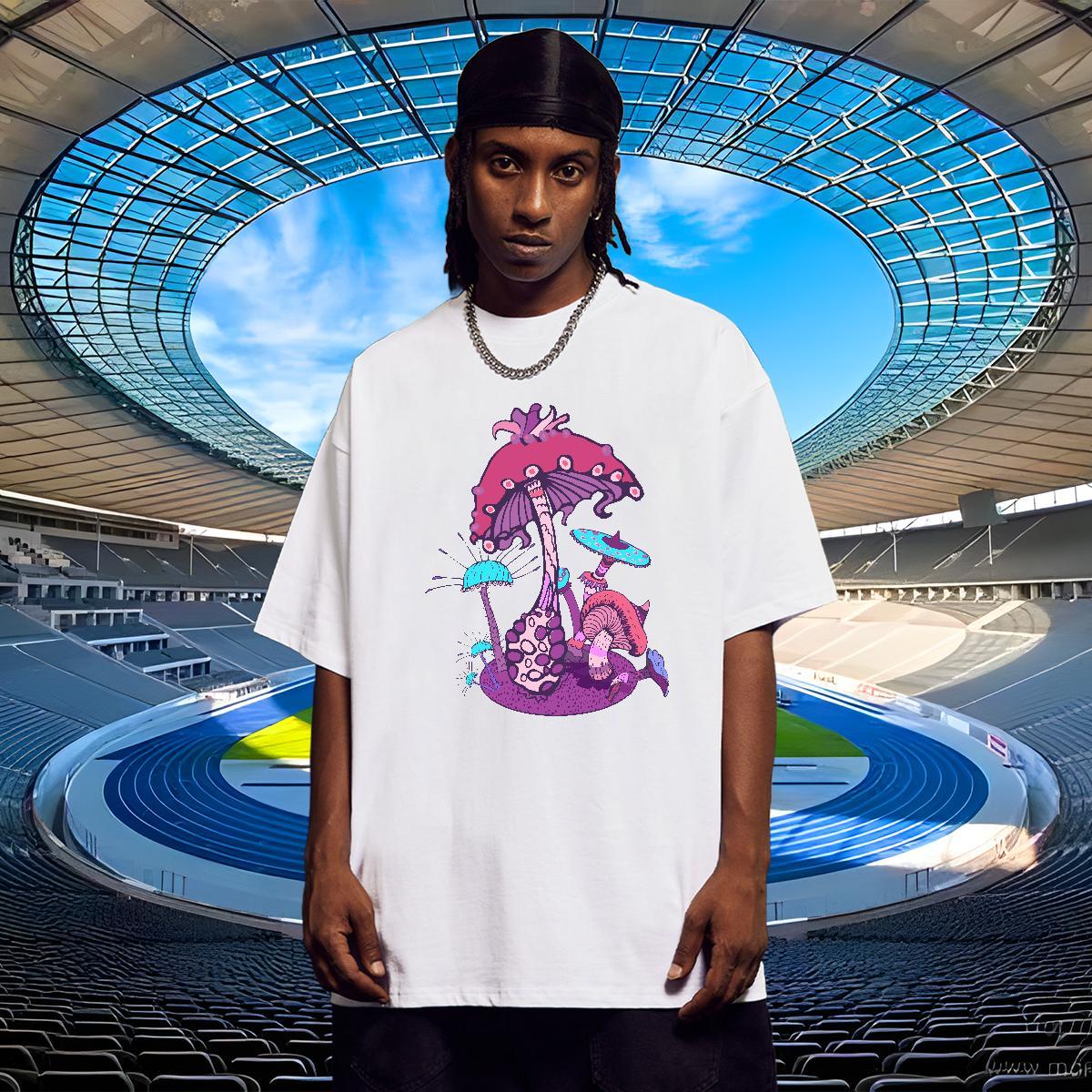 Popular Men Clothes T-Shirt 100% Cotton 230g Street Wear mushroom Black White Breathable Crew Neck Custom T shirt Polos