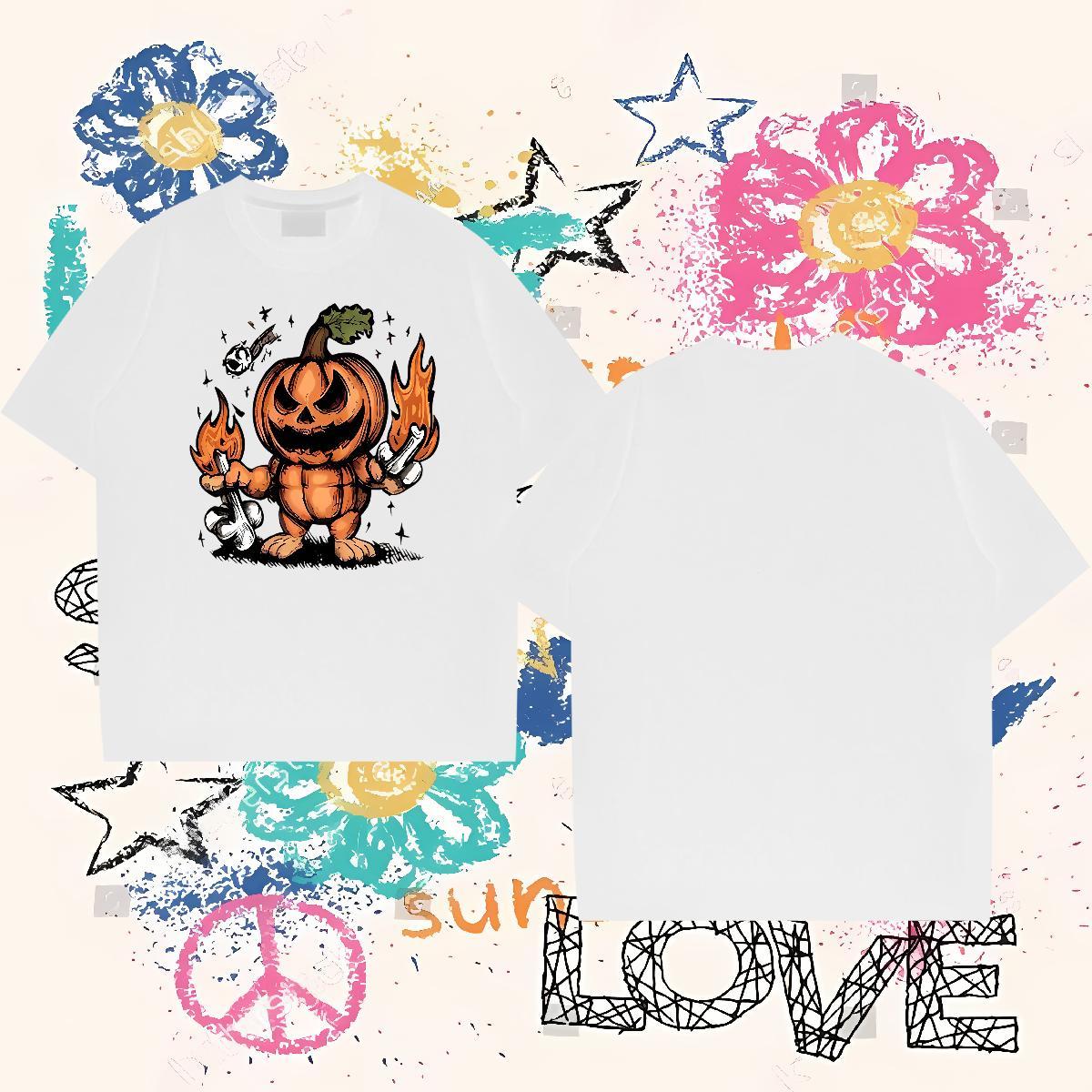 2024 Designer T Shirts Men 230g Cotton halloween Home Outdoor Clothes Breathable Crew Neck Soft Men Tees Black Oversized