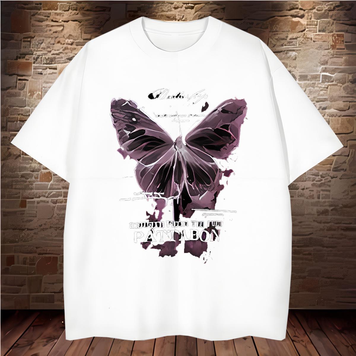 Man T Shirts 230g Pure Cotton Butterfly Sports Casual Breathable Custom Big Size Mens Tshirts Fashion Designer Loose Wear