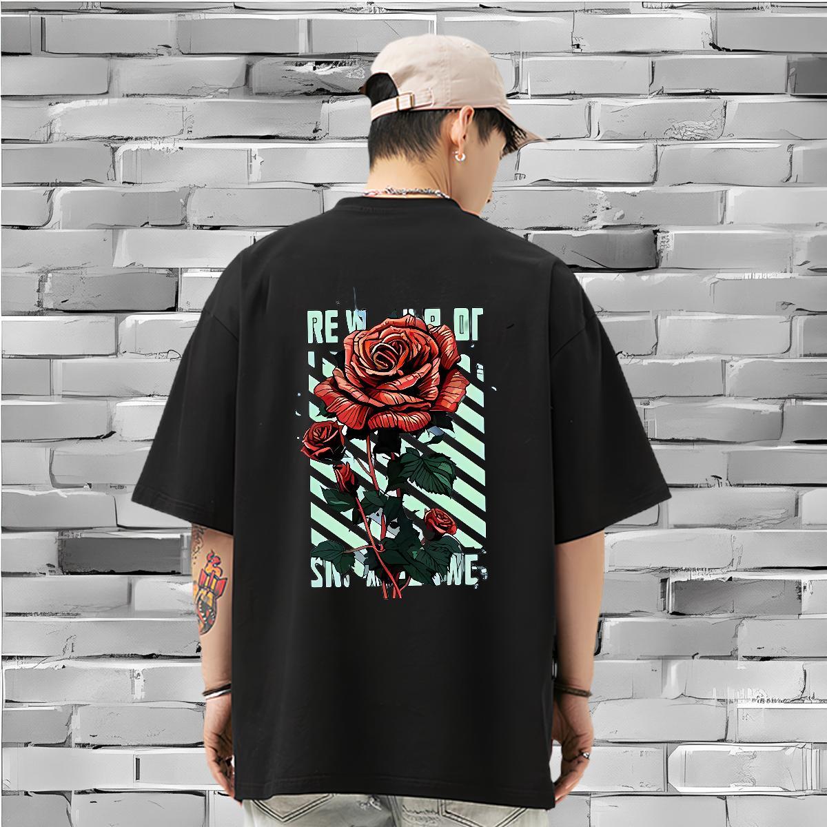 Fashion Design Man T Shirts 230g 100% Cotton flower Street Tshirts Crew Neck Wholesale Mens Tshirts DIY Printed