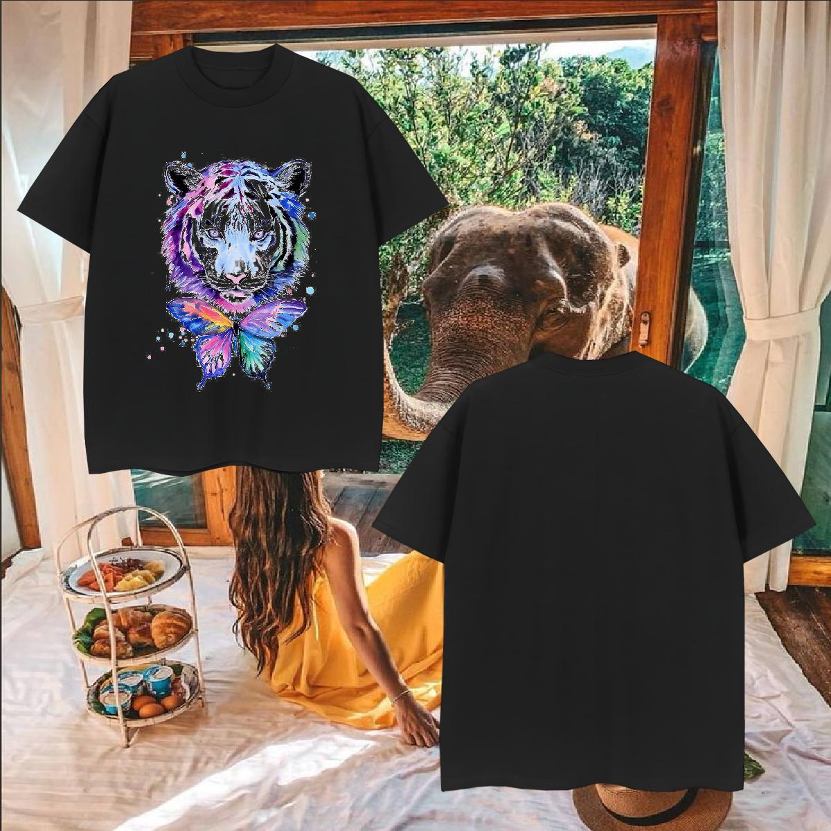 DIY Customized Men T Shirts 230g Cotton tiger Street Casual Top Tees Crew Neck Cool Men Clothes T-Shirt Anime