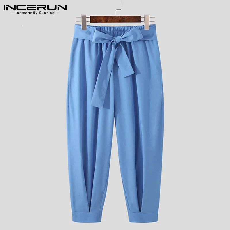 INCERUN Mens Fashion Solid Color Pants Drawstring Leisure Harem Trouser Chinomens Loose Wide Leg Trousers S5XL 240806